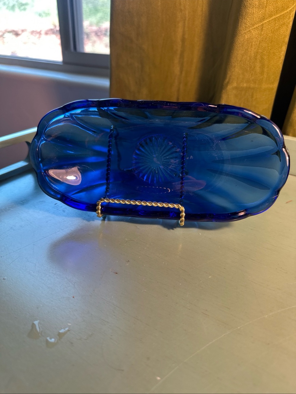 Anchor Hocking Cobalt Blue Glass Scalloped Edge Ice Cream Butter Dish Tray each